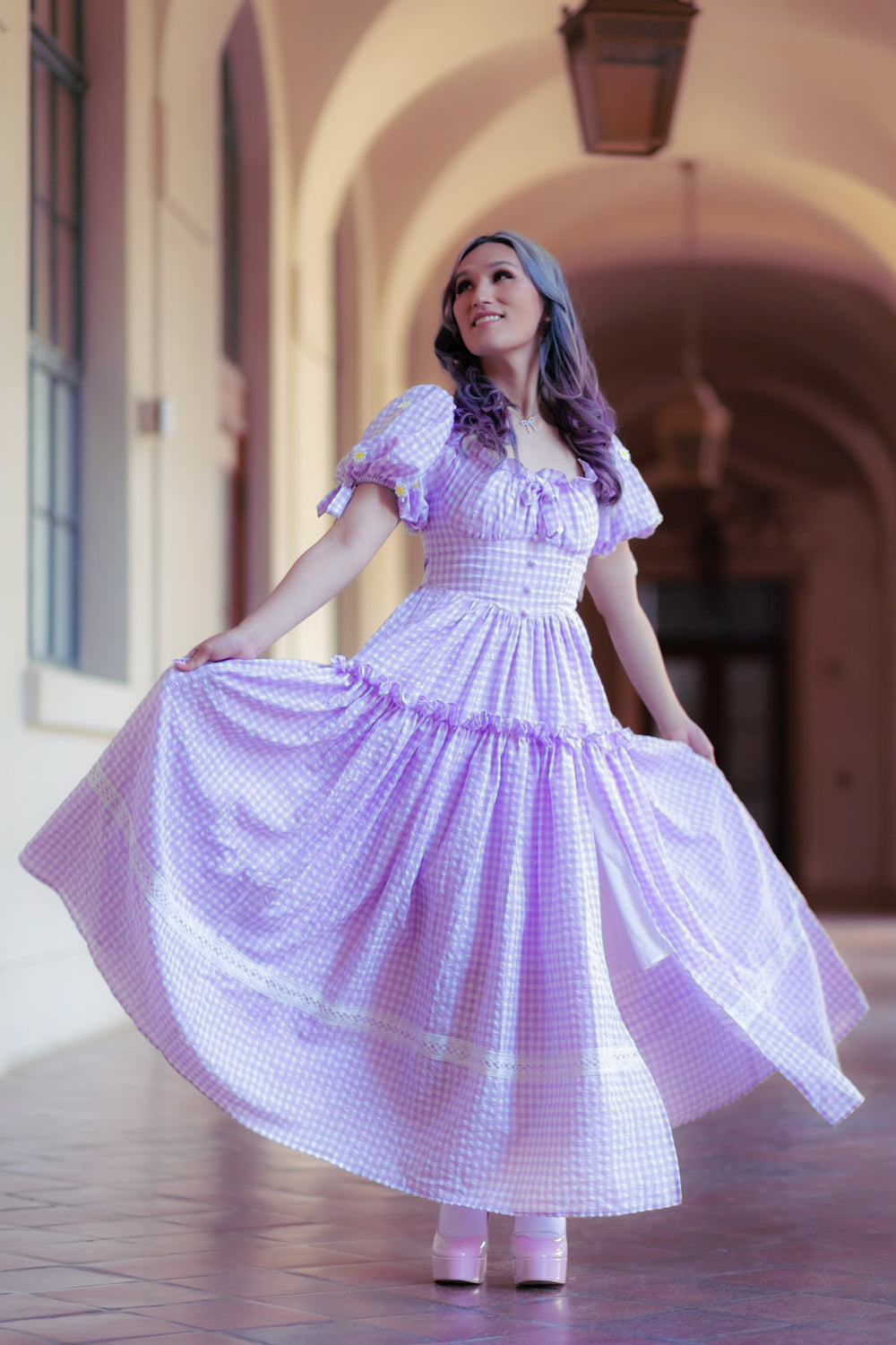 gingham purple dress Love Found Purple Gingham Tiered Midi Dress, Small - The Mint Julep Boutique