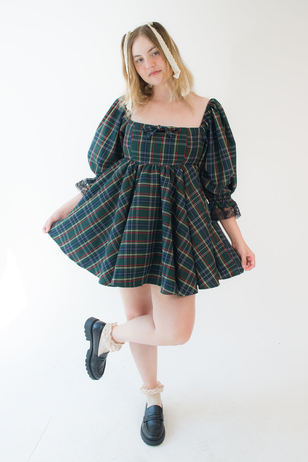 Green Tartan Cottage Dress