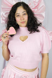 Pink Heart Cut-Out Cozy Tee