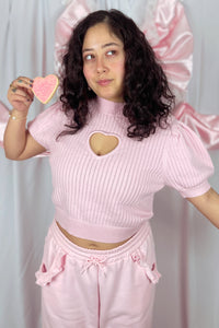 Pink Heart Cut-Out Cozy Tee