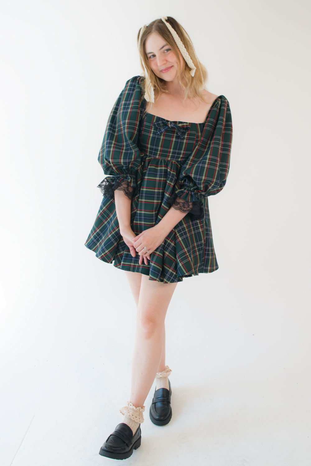 Green Tartan Cottage Dress